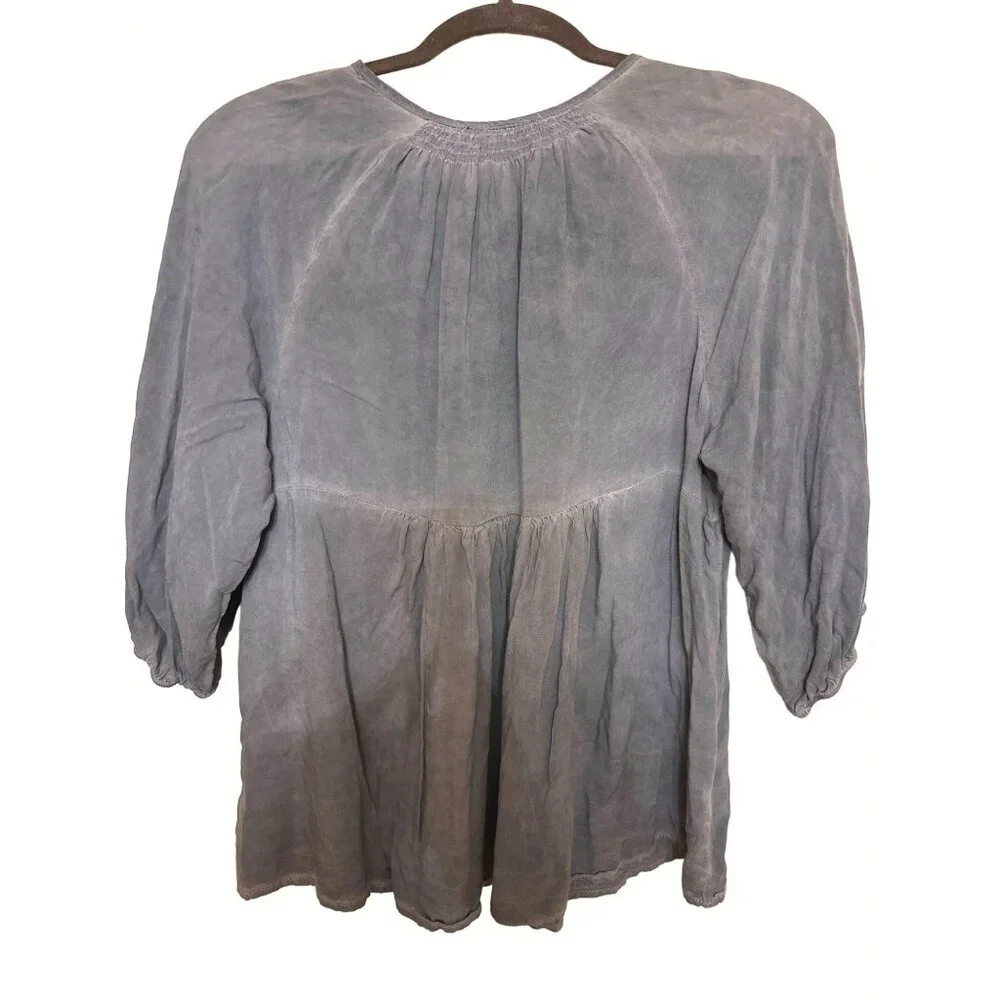 Very J Womens Large Gray Mid Button Down Rayon Blouse Sheer and Sexy - Picture 3 of 8
